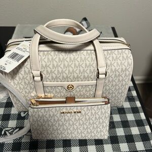 Michael Kors Cream Logo Satchel Crossbody and Wallet Set NWT